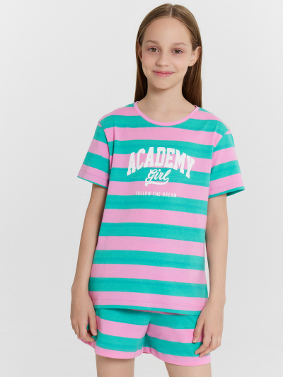 Футболка, шорты Mark Formelle 567727/25-35961ПП-0 розовая_полоска_на_бирюзе_печать_Печать - фото 4