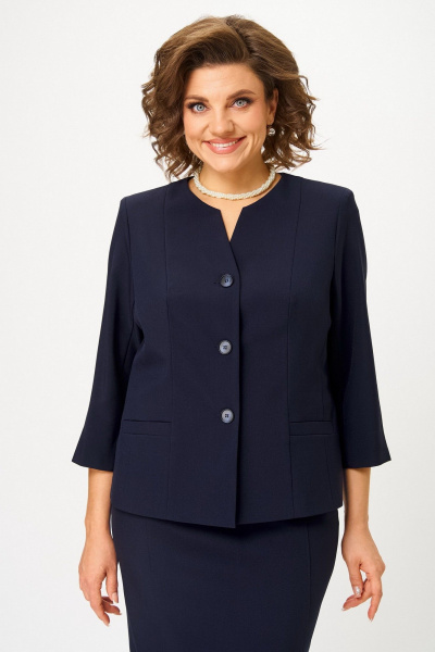 Костюм 2-ка с жакетом и юбкой, классический стиль, демисезон БелЭльСтиль 723-3_01_22+536-2_93_22 темно-синий однотон - фото 8