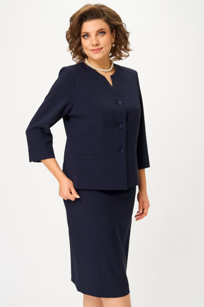 Костюм 2-ка с жакетом и юбкой, классический стиль, демисезон БелЭльСтиль 723-3_01_22+536-2_93_22 темно-синий однотон - фото 6
