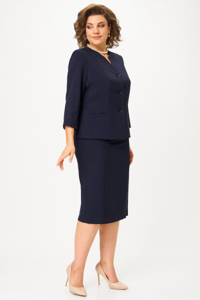Костюм 2-ка с жакетом и юбкой, классический стиль, демисезон БелЭльСтиль 723-3_01_22+536-2_93_22 темно-синий однотон - фото 3