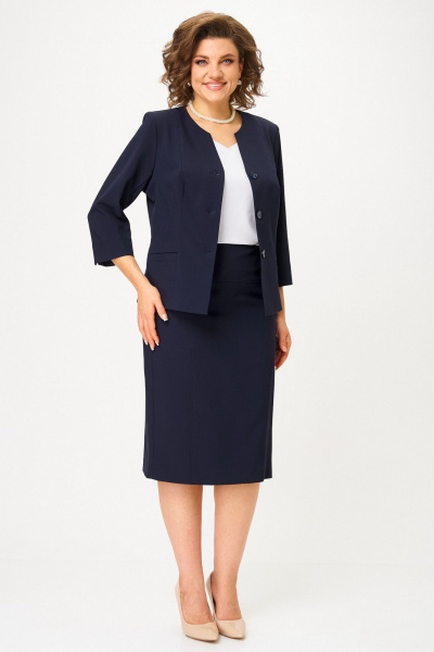 Костюм 2-ка с жакетом и юбкой, классический стиль, демисезон БелЭльСтиль 723-3_01_22+536-2_93_22 темно-синий однотон - фото 2