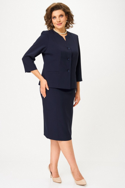 Костюм 2-ка с жакетом и юбкой, классический стиль, демисезон БелЭльСтиль 723-3_01_22+536-2_93_22 темно-синий однотон - фото 1