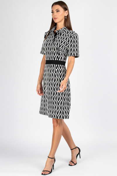 Платье полуприлегающего силуэта из вискозы VIZAVI 807 черно-белый - фото 9