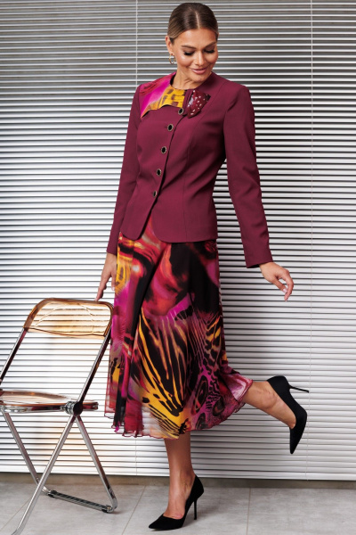 Жакет, юбка Мода Юрс 2868 бордо/горчица - фото 2