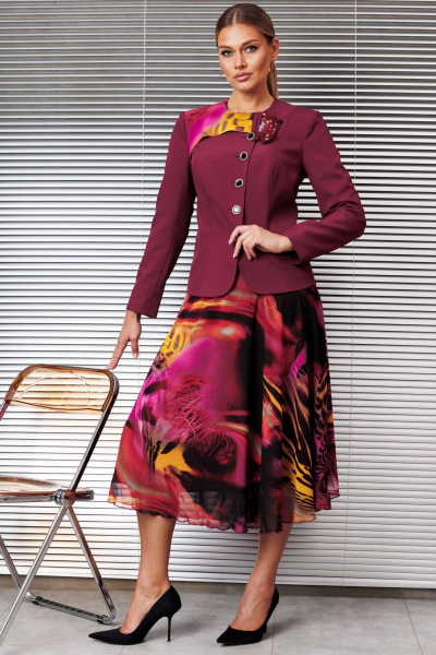 Жакет, юбка Мода Юрс 2868 бордо/горчица - фото 1