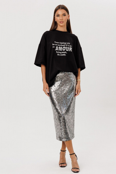 Футболка, юбка Ларс Стиль 1122 черный_стальной - фото 1