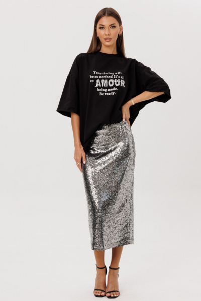 Футболка, юбка Ларс Стиль 1122 черный_стальной - фото 2