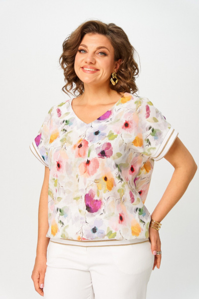 Блуза Swallow 857.1 молочный/акварельные_цветы - фото 2