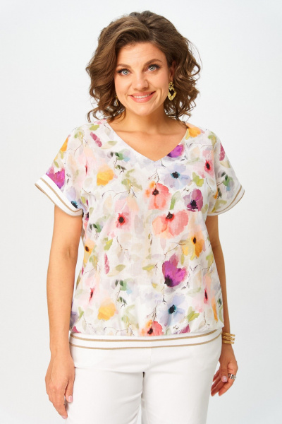 Блуза Swallow 857.1 молочный/акварельные_цветы - фото 1