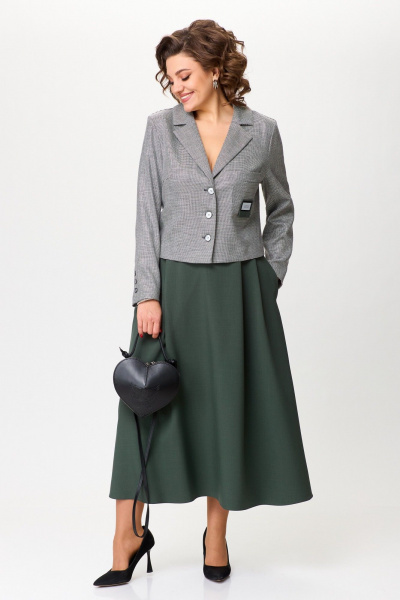 Жакет, юбка Aira Style 24-17А серо-зеленый - фото 13