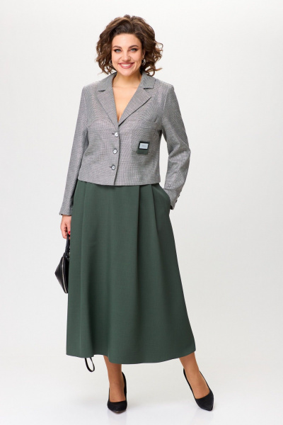 Жакет, юбка Aira Style 24-17А серо-зеленый - фото 1