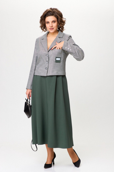 Жакет, юбка Aira Style 24-17А серо-зеленый - фото 10