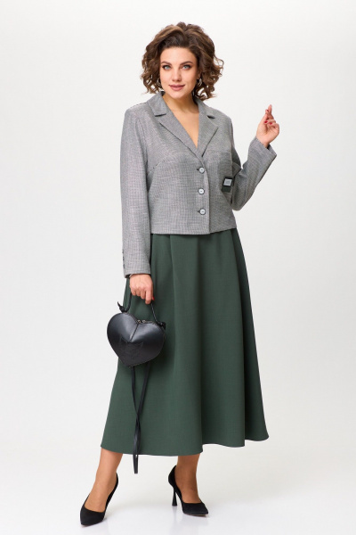 Жакет, юбка Aira Style 24-17А серо-зеленый - фото 9