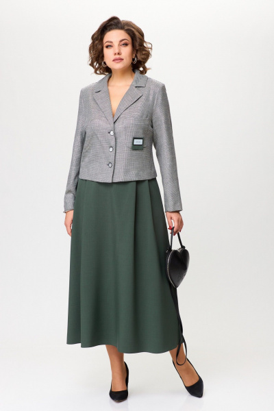 Жакет, юбка Aira Style 24-17А серо-зеленый - фото 2
