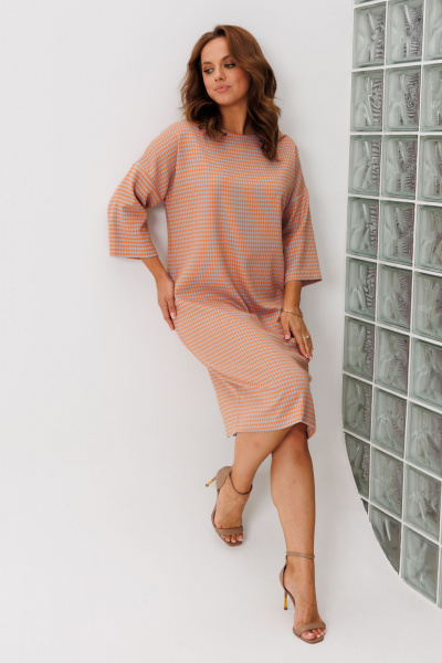 Палантин, платье Anastasia 1188.1 гусиная_лапка_оранжево-голубой - фото 8