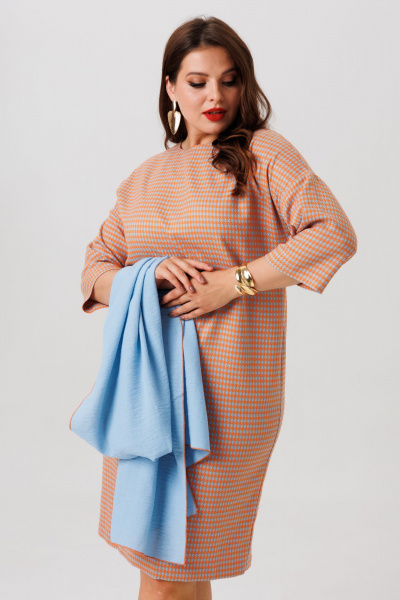 Палантин, платье Anastasia 1188.1 гусиная_лапка_оранжево-голубой - фото 7