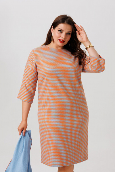 Палантин, платье Anastasia 1188.1 гусиная_лапка_оранжево-голубой - фото 6