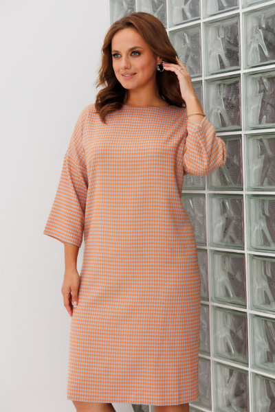 Палантин, платье Anastasia 1188.1 гусиная_лапка_оранжево-голубой - фото 5