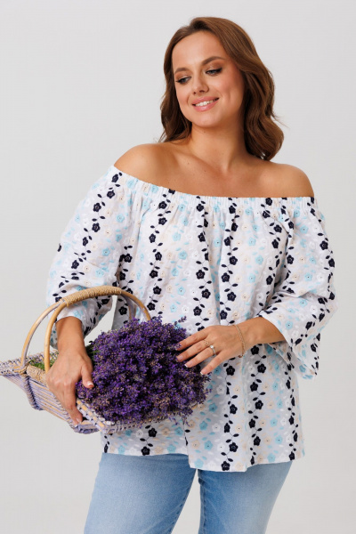 Блуза Anastasia 1254 белый_цветы - фото 7