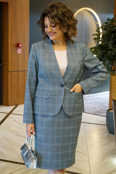 Блуза, жакет, юбка Alani Collection 2382 серо-голубая_клетка - фото 6