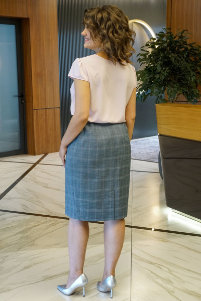 Блуза, жакет, юбка Alani Collection 2382 серо-голубая_клетка - фото 10