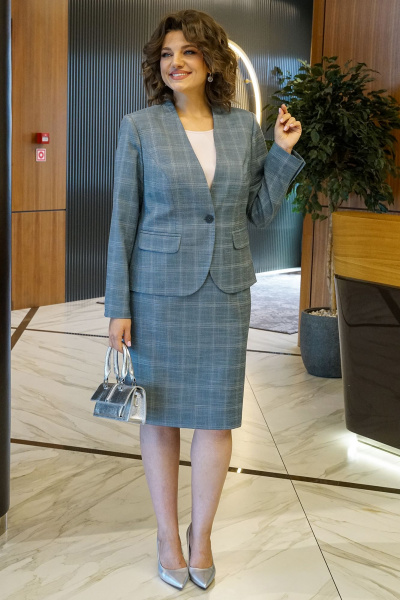 Блуза, жакет, юбка Alani Collection 2382 серо-голубая_клетка - фото 1