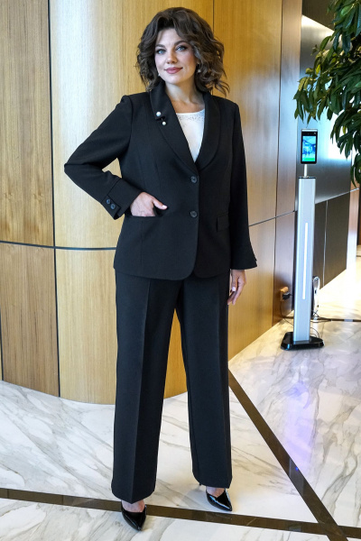 Блуза, брюки, жакет Alani Collection 2381 черный_молоко - фото 3