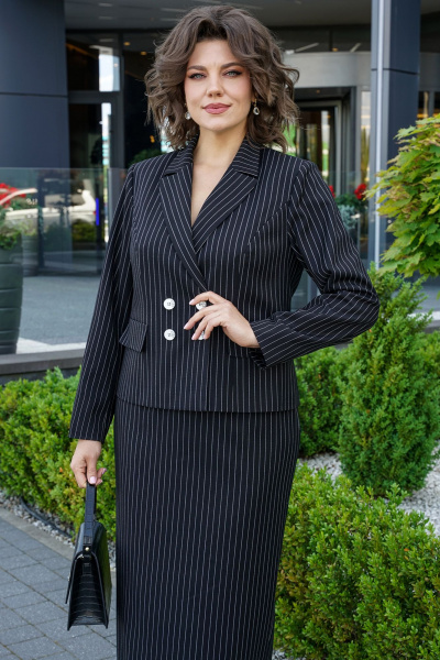 Жакет, юбка Alani Collection 2424 черный_полоска - фото 2