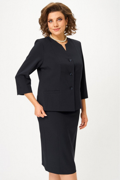 Костюм 2-ка с жакетом и юбкой, деловой стиль, демисезон БелЭльСтиль 723-3_01_22+536-2_93_22 черный однотон - фото 7