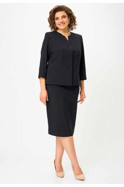 Костюм 2-ка с жакетом и юбкой, деловой стиль, демисезон БелЭльСтиль 723-3_01_22+536-2_93_22 черный однотон - фото 6