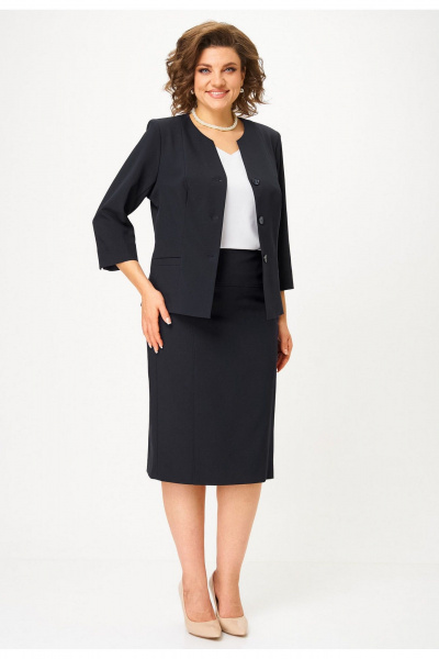 Костюм 2-ка с жакетом и юбкой, деловой стиль, демисезон БелЭльСтиль 723-3_01_22+536-2_93_22 черный однотон - фото 3