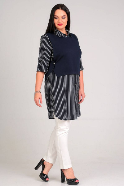 Жилет и туника удлиненная из вискозы и текстиля Таир-Гранд 62253 т.синий - фото 1