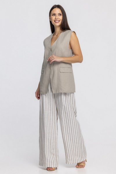 Брюки FASHION CENTRE Л-3968 молочно-бежевая_полоска - фото 1