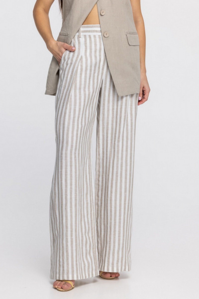 Брюки FASHION CENTRE Л-3968 молочно-бежевая_полоска - фото 2