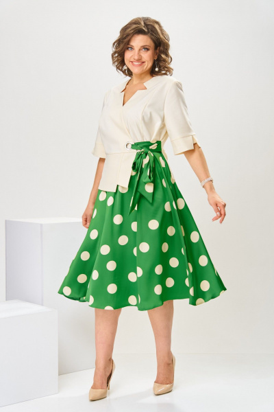 Платье Romanovich Style 1-2798 зеленый/горох - фото 2