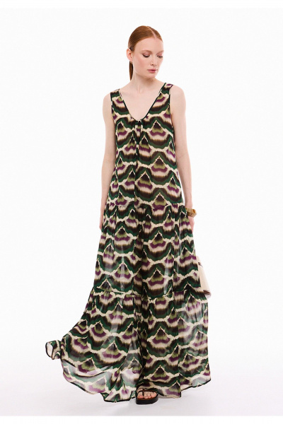 Платье DEVITA 1044 коричневый_зеленый_принт - фото 1