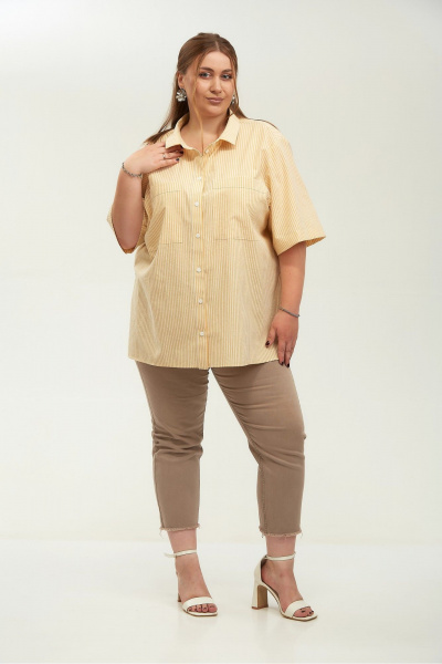Рубашка Avenue 0338-1 полоска_желтый+молочный - фото 4