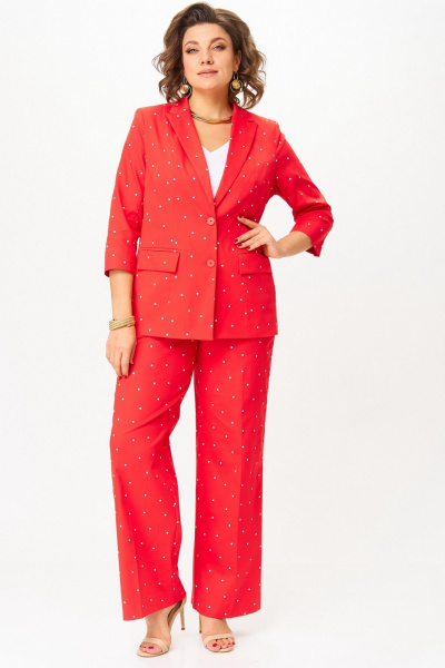 Брюки, жакет БелЭльСтиль 412-3_14_22+601-3_08_22 красный горох - фото 8