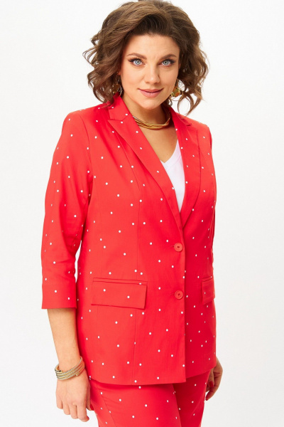 Брюки, жакет БелЭльСтиль 412-3_14_22+601-3_08_22 красный горох - фото 6