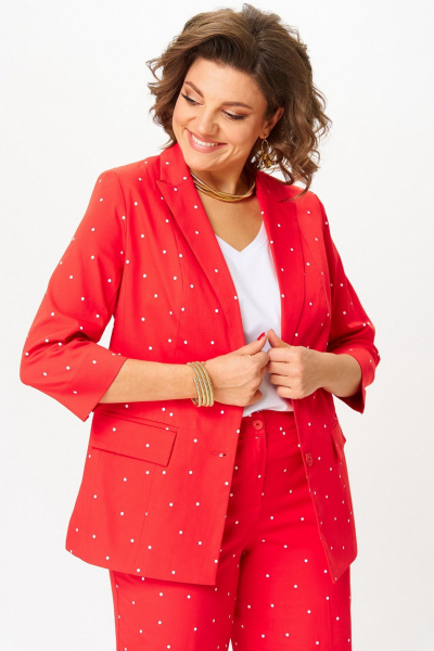Брюки, жакет БелЭльСтиль 412-3_14_22+601-3_08_22 красный горох - фото 5
