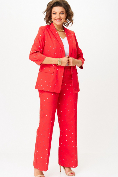 Брюки, жакет БелЭльСтиль 412-3_14_22+601-3_08_22 красный горох - фото 2