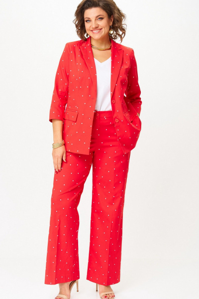 Брюки, жакет БелЭльСтиль 412-3_14_22+601-3_08_22 красный горох - фото 1