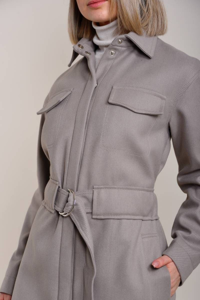 Серое пальто прямого кроя с поясом и накладными карманами Winkler’s World 646 серый - фото 2