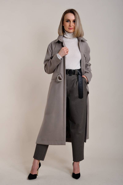 Серое пальто прямого кроя с поясом и накладными карманами Winkler’s World 646 серый - фото 4