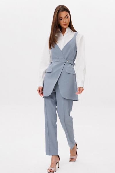 Блуза, брюки, жилет Ларс Стиль 1103 серый-молочный - фото 1