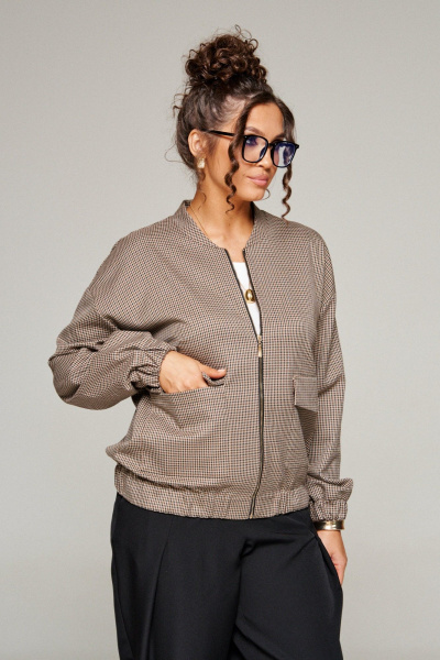 Блуза, брюки, жакет Beautiful&Free 6344 клетка/беж - фото 5