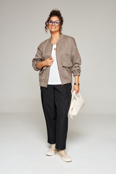 Блуза, брюки, жакет Beautiful&Free 6344 клетка/беж - фото 1