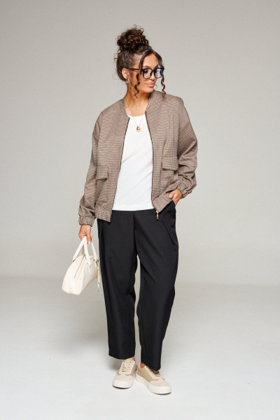 Блуза, брюки, жакет Beautiful&Free 6344 клетка/беж - фото 3