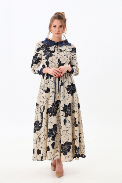 Платье NikVa 985-1 сине-песочные_лилии - фото 1