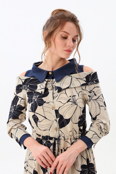 Платье NikVa 985-1 сине-песочные_лилии - фото 9